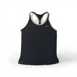 Nike Dri-Fit Black Racerback Running Top w Back Pockets Gray Trim Women's Medium